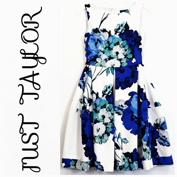 Nwot Just Taylor White Sleeveless Dress w/Blue Floral - Picture 1 of 15